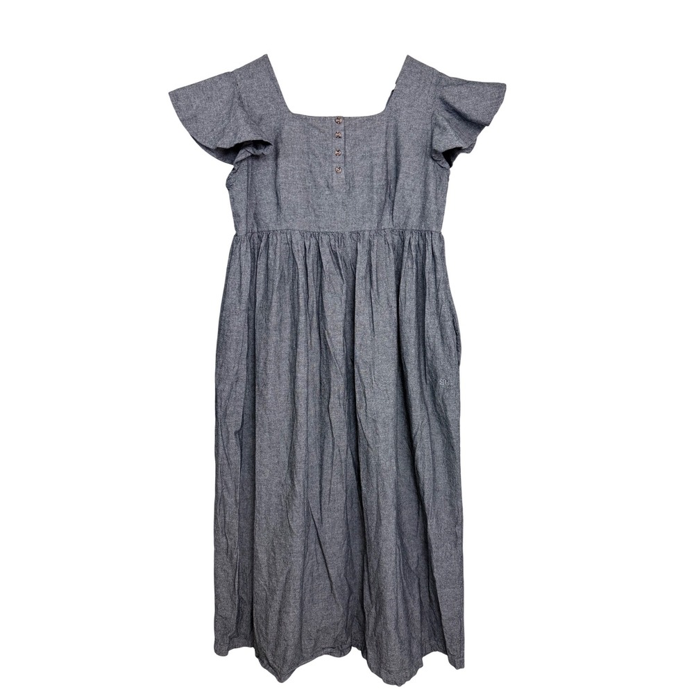 Albion Fit Gray Cotton Smocked Back Flutter Sleeve Midi Dress Pockets Womens XL